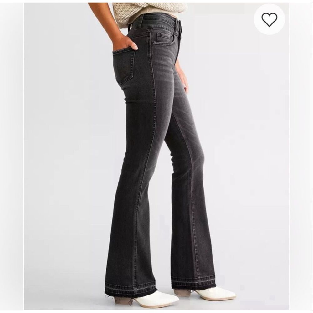 Flying Monkey High Rise Boot Stretch Jean Black Gray Wash Denim Flare Bootcut 23